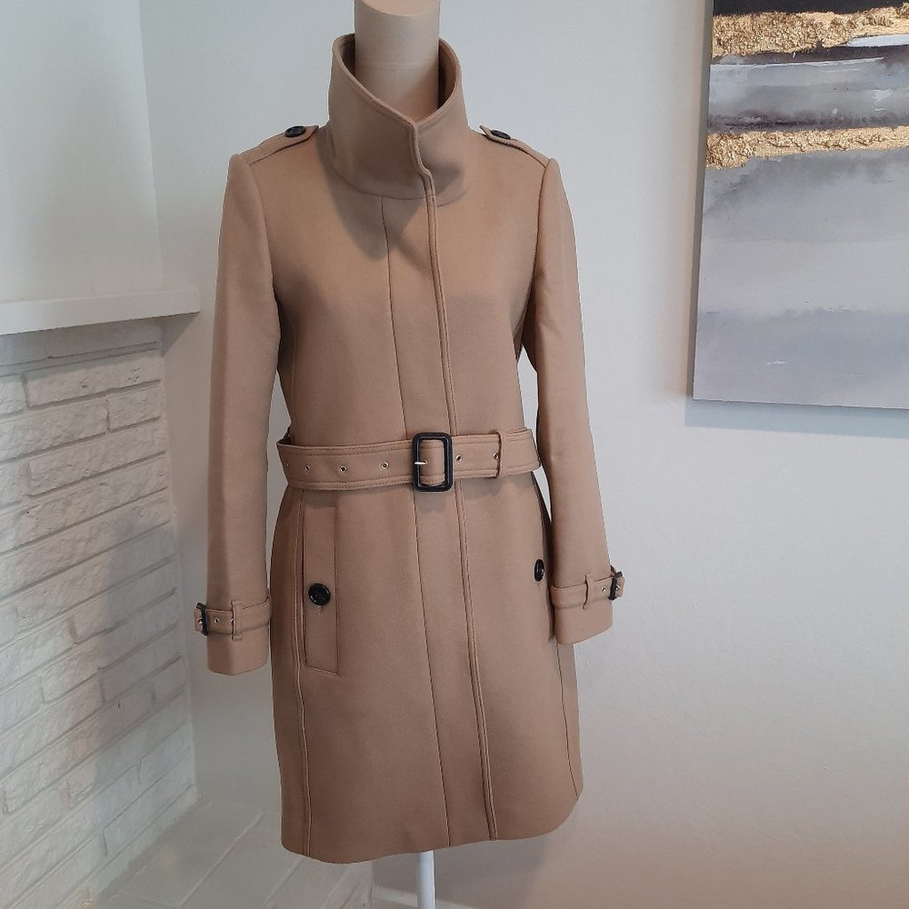 Burberry Gibbsmoore Funnel Collar Wool Coat Camel